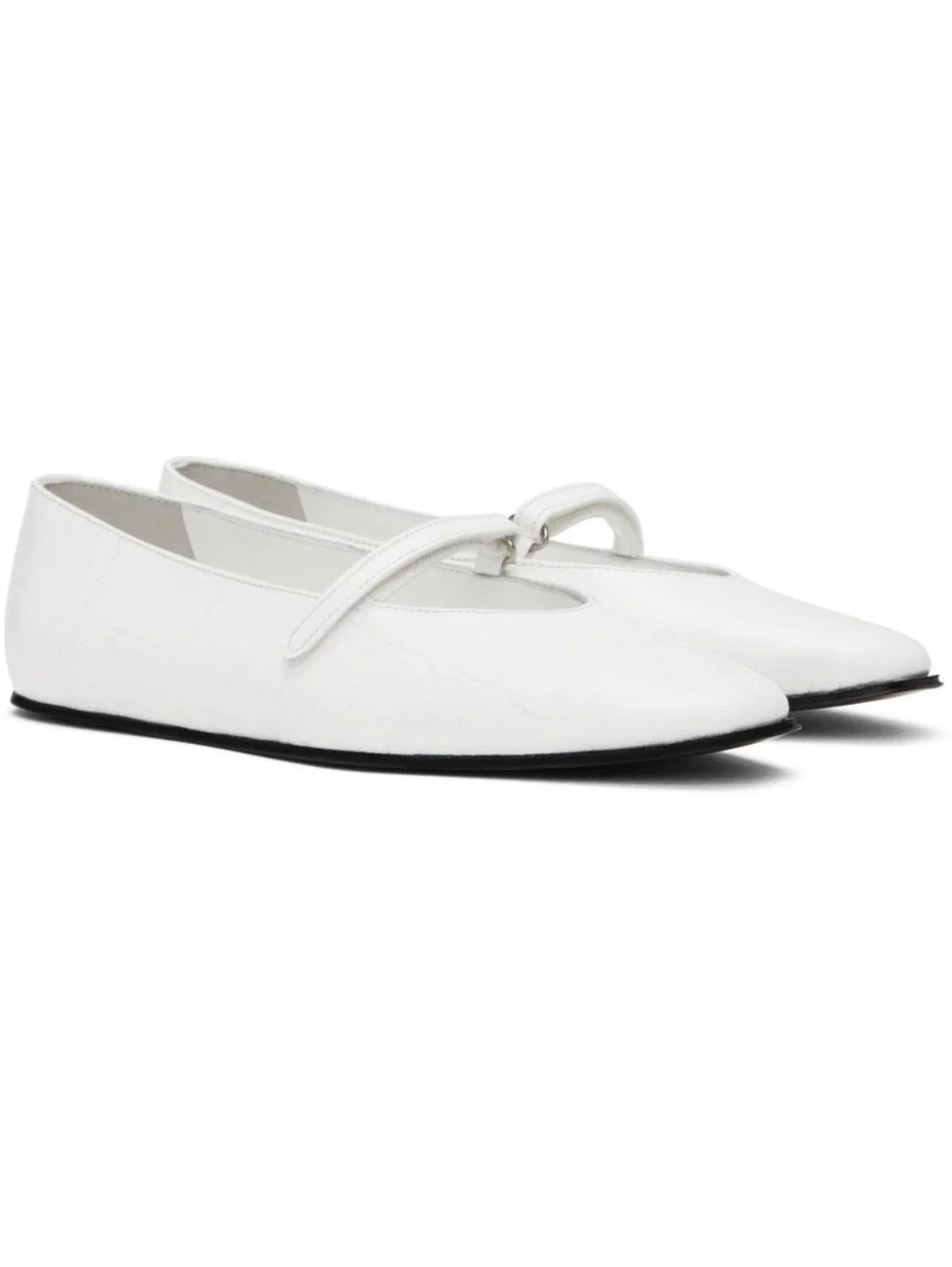 BY FAR White Croc Embossed Leather Mary Jane Ballet Flats Size 9.5